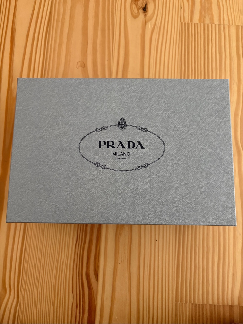 Prada Light Blue shoe box with dust bag